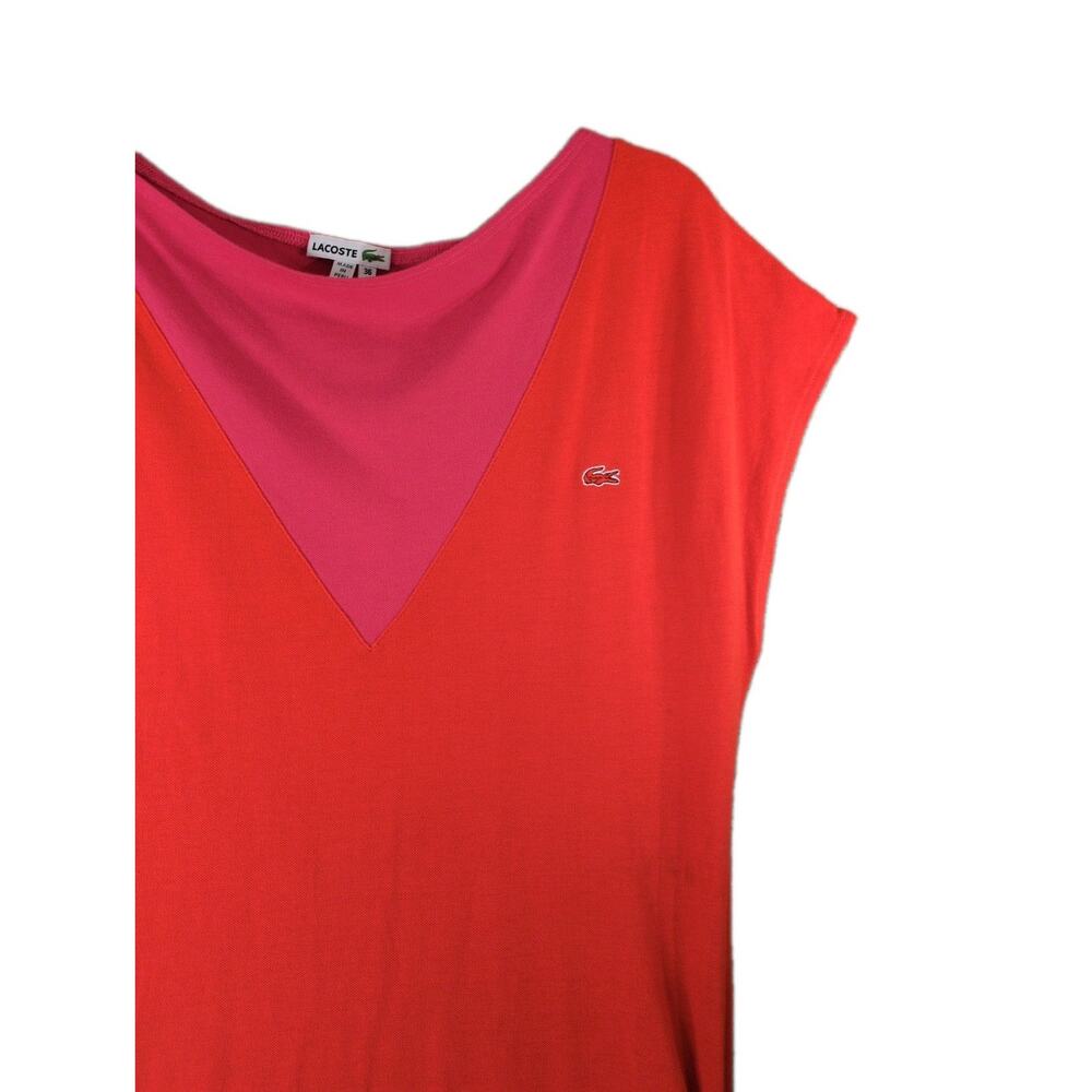 Vintage Lacoste Dress Women’s 36 Red Pink Color Block Cotton 80s Logo Cap Sleeve - Picture 6 of 9